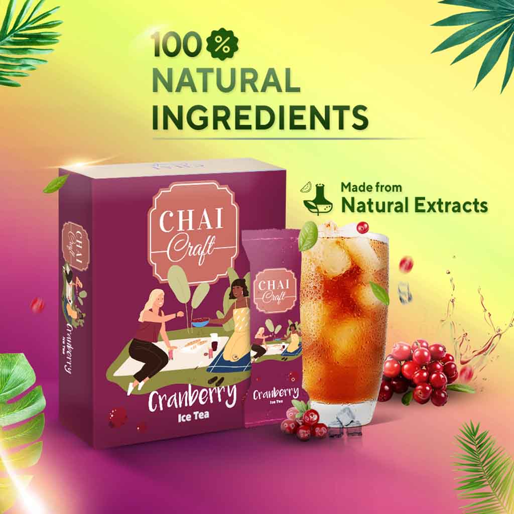 Chai Craft Instant Cranberry Ice tea premix box with sachet natural ingredient