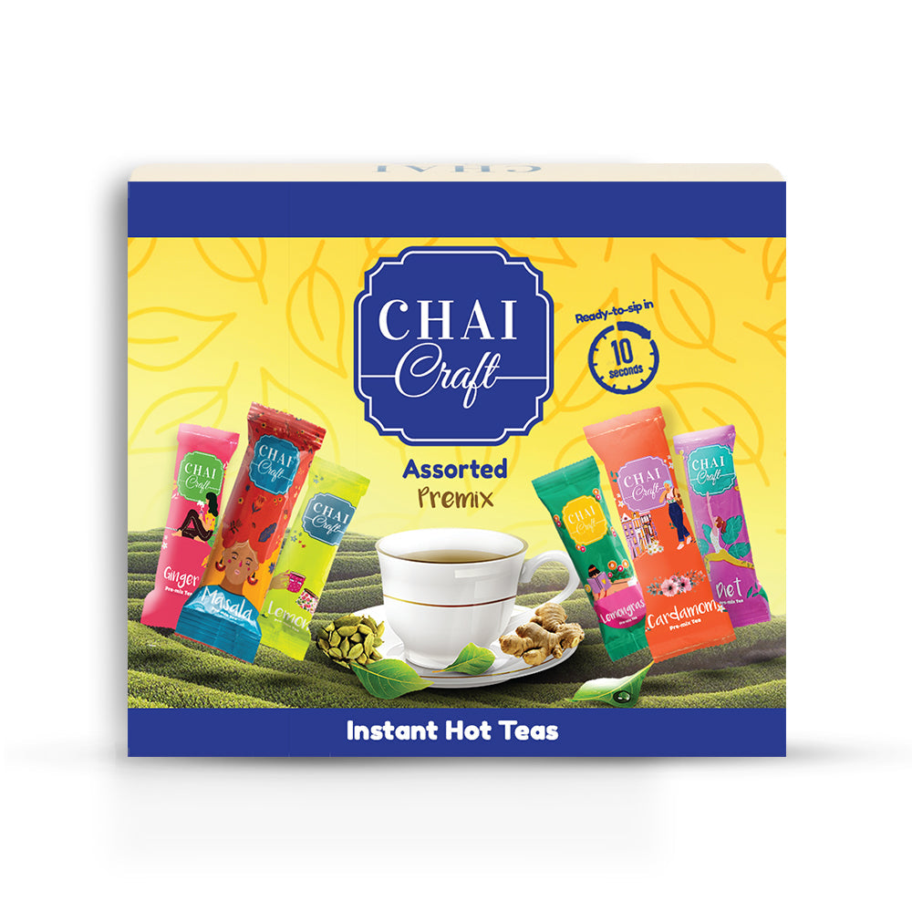 Assorted Instant Hot Tea- 12 Sachets, 2 sachets each of 6 flavors