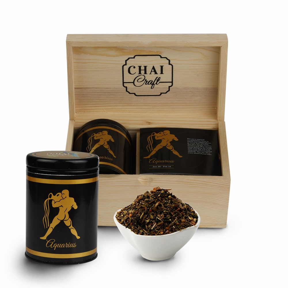 Tea Blends for Zodiac sign chai craft aquarius tea box with tin can 