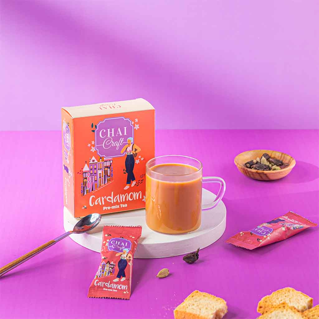 Chai Craft Instant Cardamom Tea box with sachet and tea 