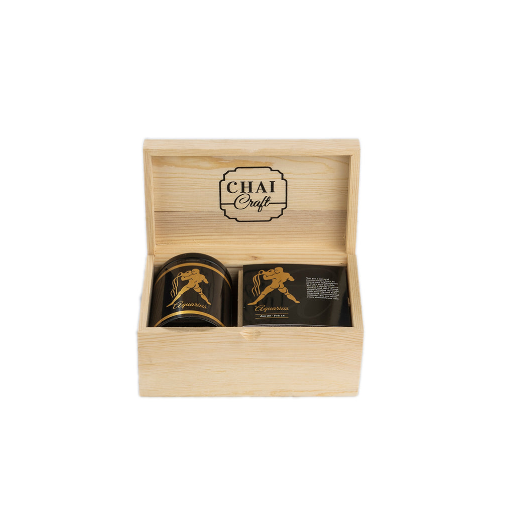 Tea Blends for Zodiac sign chai craft aquarius tea box with tin can 